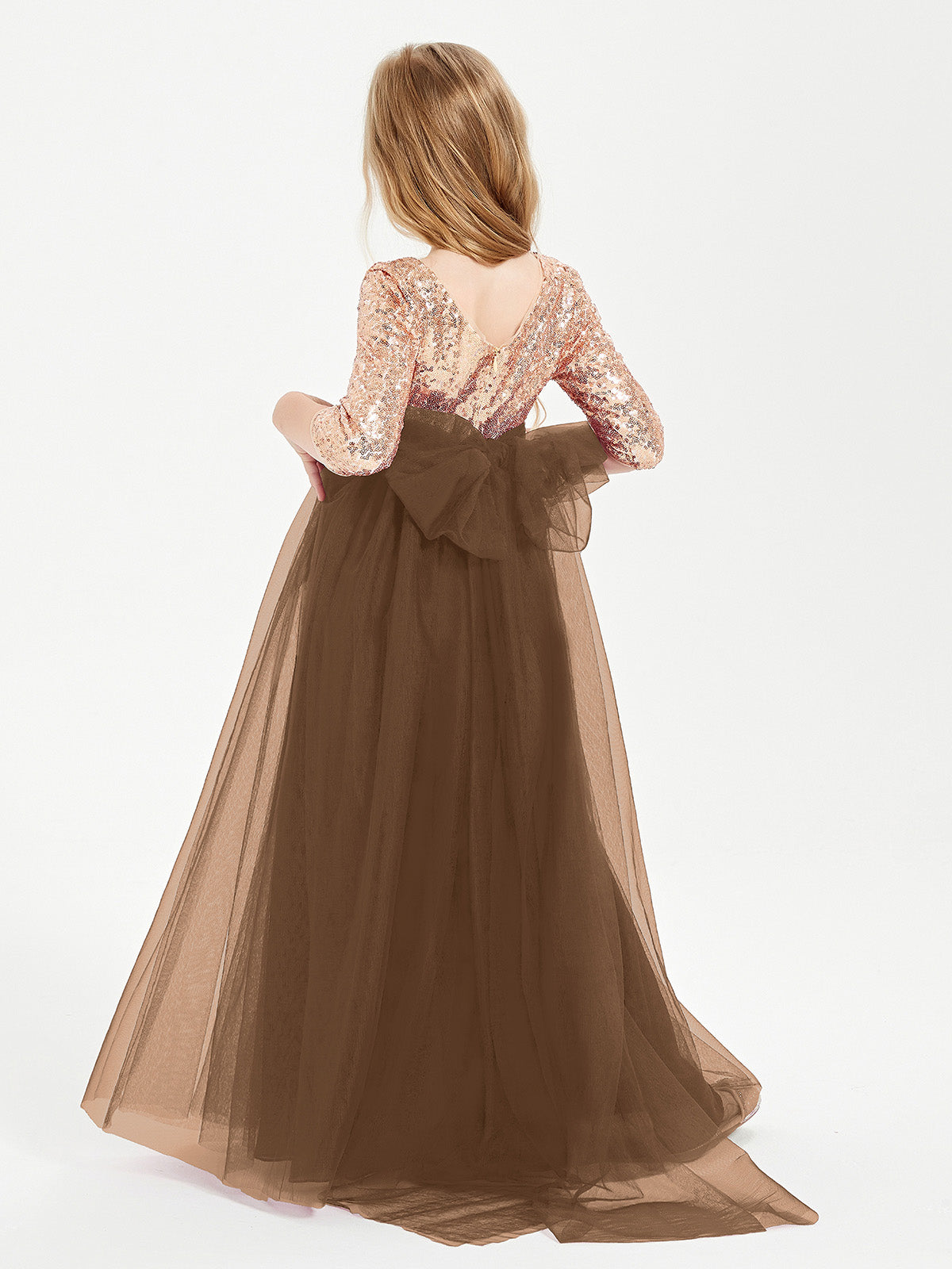 Sparkling Sequined Junior Bridesmaids Gown Brown